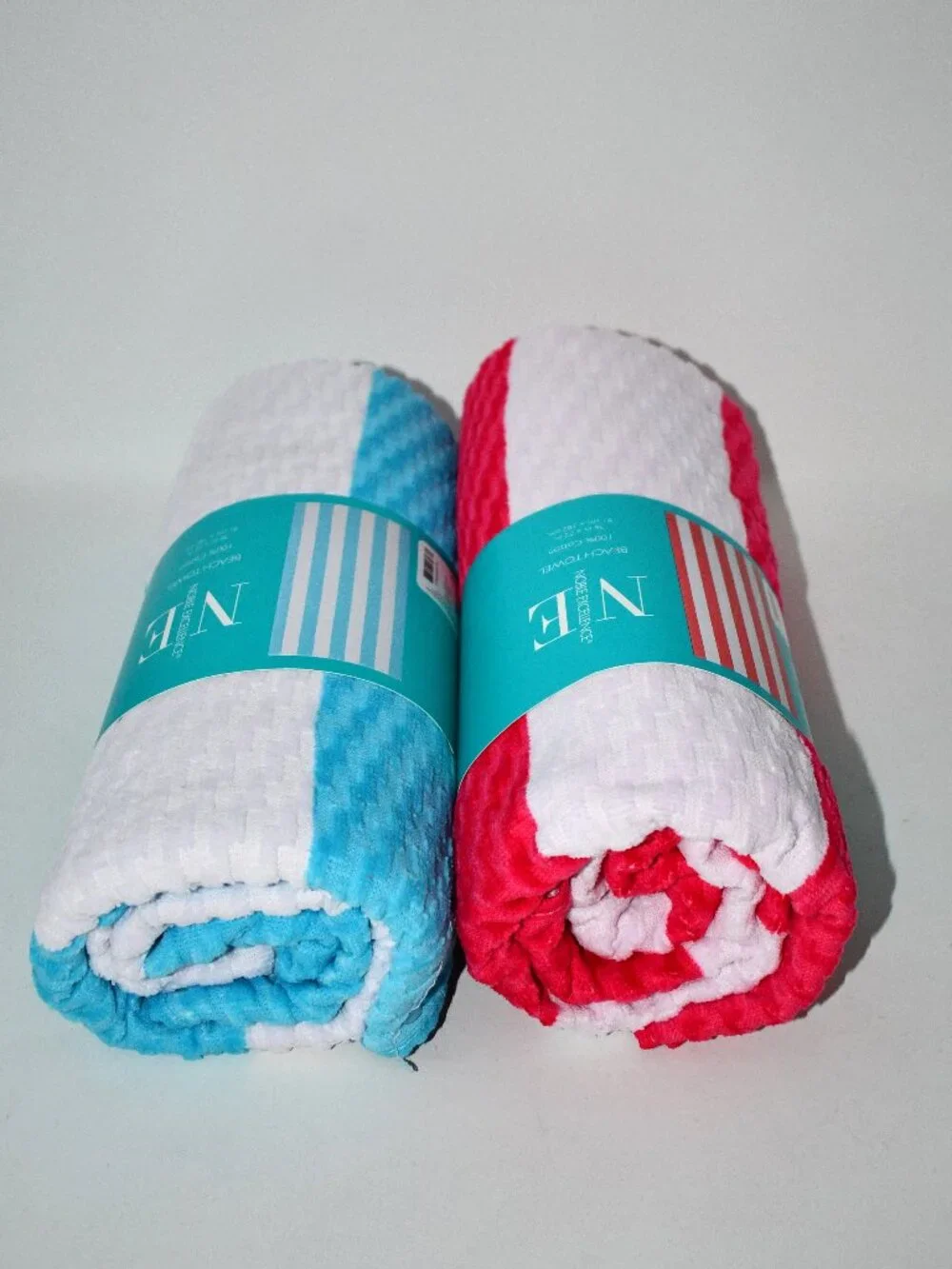 Noble Excellence Summer Shop Beach Towels Set of 2 Blue Stripe & Hot Pink Stripe